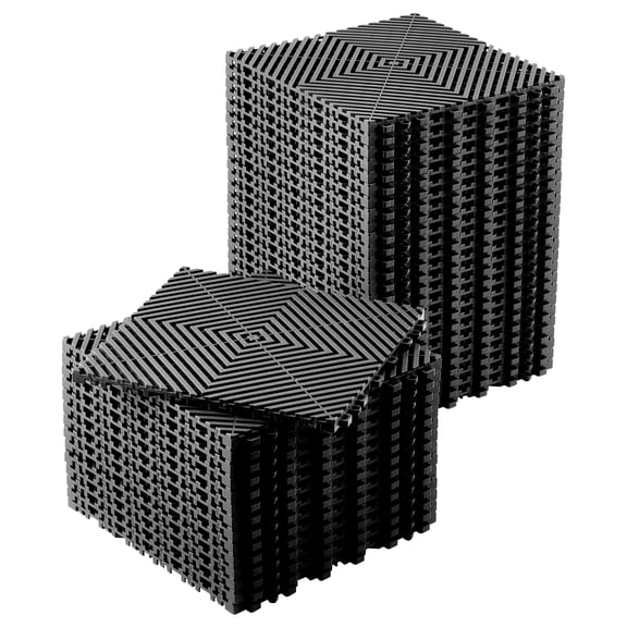 Interlocking Floor Tiles 12"x12" 50-Pack, Modular PVC Non-Slip Drainage Mat for Garage, Gym, Yard, Patio, Black