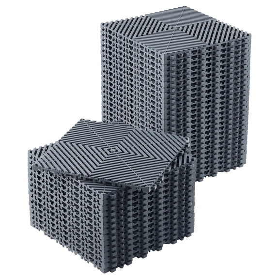 Tzou Interlocking Floor Tiles 12"x12" 50-Pack, Modular PVC Non-Slip Drainage Mat for Garage, Gym, Yard, Patio, Gray