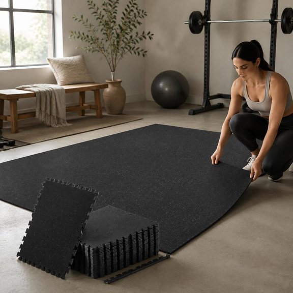 Interlocking Foam Floor Tiles, 24 pieces, 24 x 24 x 0.4 inches, EVA material, puzzle exercise mat for home gym, interlocking floor padding