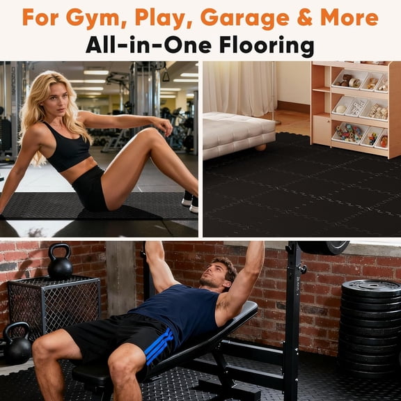 Interlocking Foam Floor Tiles, EVA Puzzle Mat Flooring, Soft Cushioned Non-Slip Exercise Play Mats for Kids Playroom Home Gym Nursery & Workout Areas