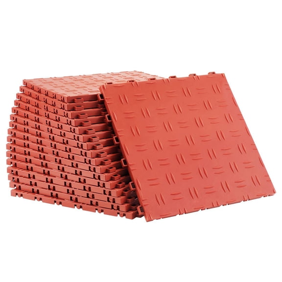 Interlocking Garage Floor Tiles 12 x 12 x 0.53 Inch 50 Pack Non Slip Double Sided Texture for Garage Basement Workshop Red