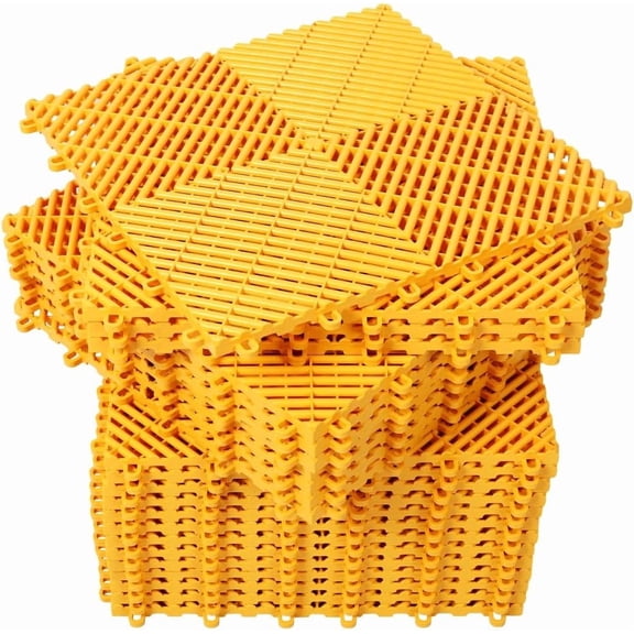 Interlocking Garage Floor Tiles, 25 Pcs Heavy-Duty Plastic Flooring Mats, 15.6"x15.6" Non-Slip Drainage Shop Flooring, Premium Garage Floor Covering for Workshop, Shed & Outdoor (Yellow)