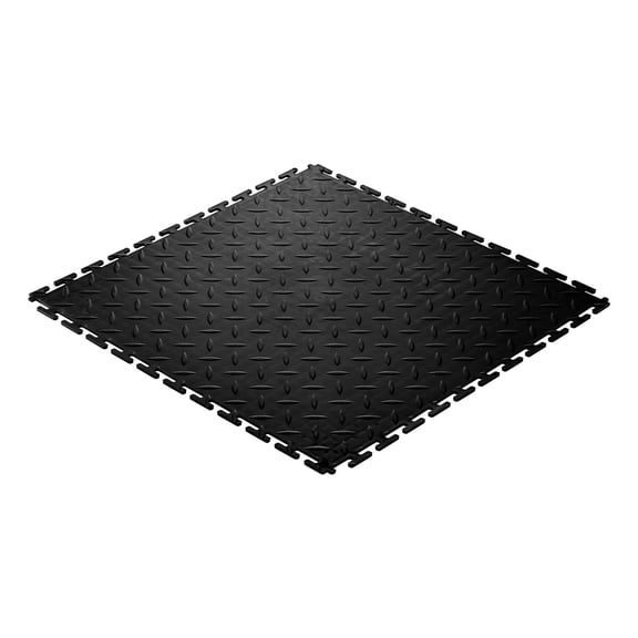 Interlocking Garage Floor Tiles 8 Pack 20.2 x 20.2 x 0.2 Inch Diamond Plate Slip Resistant PVC Mats for Workshop Warehouse Tool Room Black