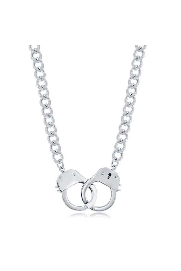 Interlocking Handcuff Lock Partners in Crime Pendant 22 Link Chain Stainless Steel Statement Necklace for Men and Ladies