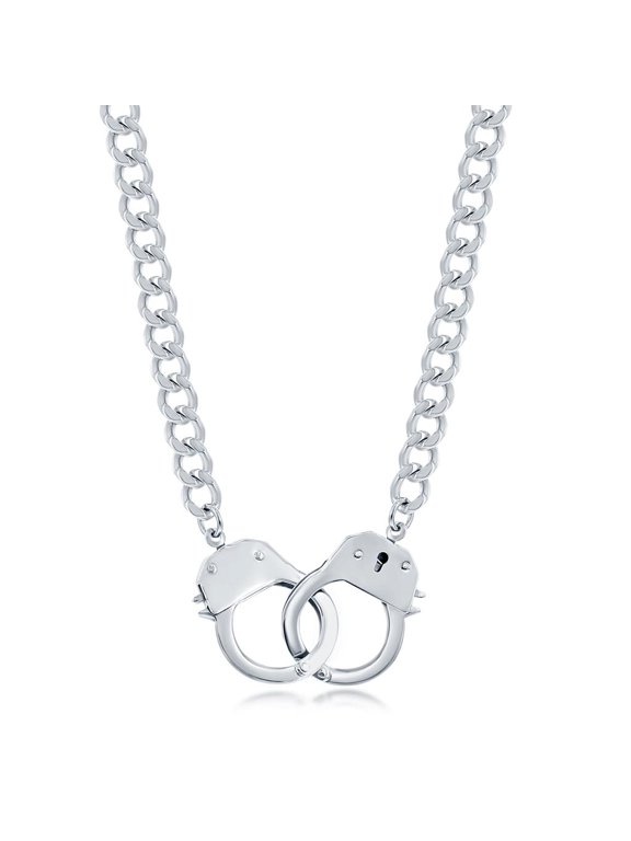 Interlocking Handcuff Lock Partners in Crime Pendant 22 Link Chain Stainless Steel Statement Necklace for Men and Ladies