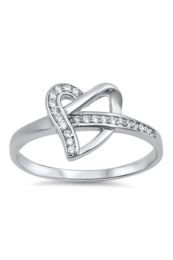 Interlocking Heart Clear CZ Promise Ring 925 Sterling Silver Band White Jewelry Female Size 4