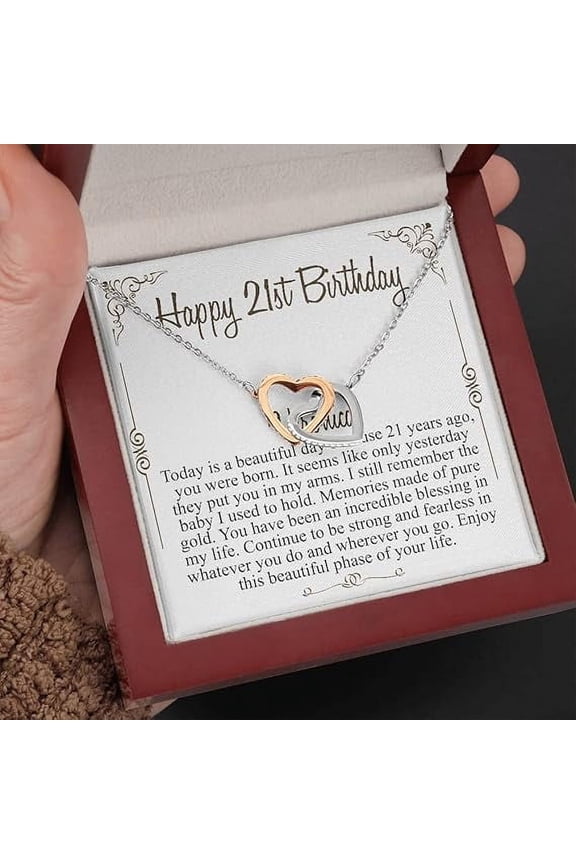 Interlocking Heart Masters 21st Birthday Gift For Her, Daughter 21st Birthday Gift Necklace, 21st Birthday Gift Jewelry, 21st Birthday Gift from Mom and Dad With Message Card