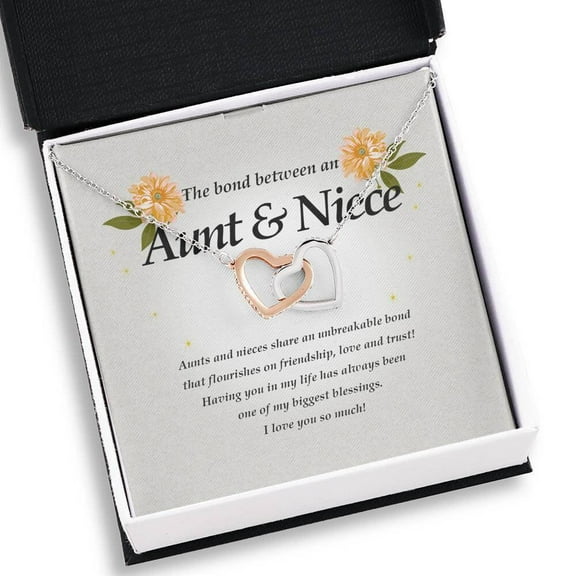 Interlocking Heart Necklace - Aunt & Niece Gift, Special Niece Necklace, Gift Message Card, Heart Design, Ideal for Christmas, Birthday, and New Year