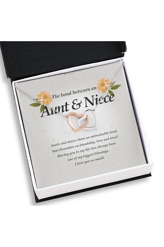 Interlocking Heart Necklace - Aunt & Niece Gift, Special Niece Necklace, Gift Message Card, Heart Design, Ideal for Christmas, Birthday, and New Year