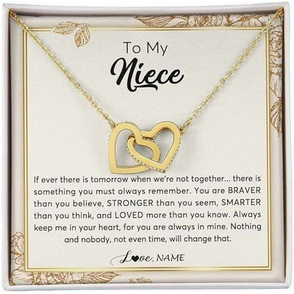 Interlocking Heart Necklace, Auntie Uncle Not Even Time Floral Niece Birthday Graduation Christmas with Customized Message Card and Gift Box, Necklace To My Niece Necklace From Aunt