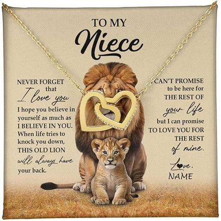 Interlocking Heart Necklace, Auntie Uncle Not Even Time Floral Niece Birthday Graduation Christmas with Customized Message Card and Gift Box, Personalized To My Niece Necklace From Aunt