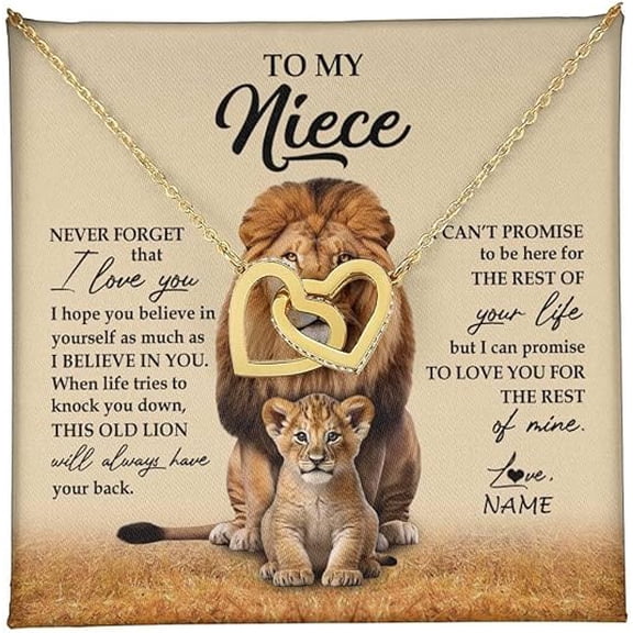 Interlocking Heart Necklace, Auntie Uncle Not Even Time Floral Niece Birthday Graduation Christmas with Customized Message Card and Gift Box, Personalized To My Niece Necklace From Aunt