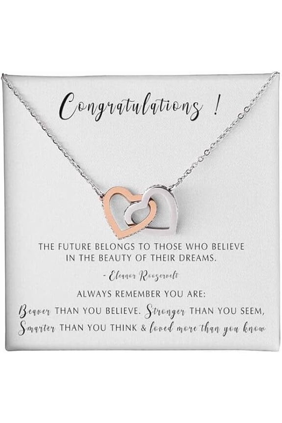 Interlocking Heart Necklace for Daughter from Dad, Graduation Gifts for Her 2025 College, Inspirational Graduation Gift For Women, 2025 Jewelry High School Graduate Gifts for Daughter