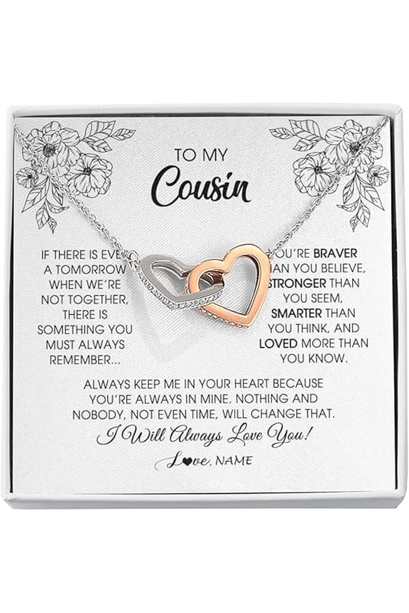 Interlocking Heart Necklace with Message Card and Gift Box, Wedding Gift for Her, To My Badass Cousin Necklace Gift, Floral Cousin Birthday Gift, Christmas Gift for Her