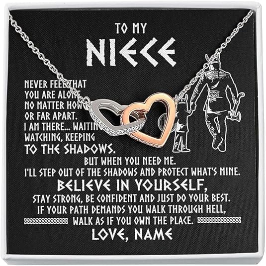Interlocking Heart Necklace for Niece from Uncle with Customized Message Card and Gift Box, To My Niece Necklace from Uncle, Wedding Jewelry for Bride
