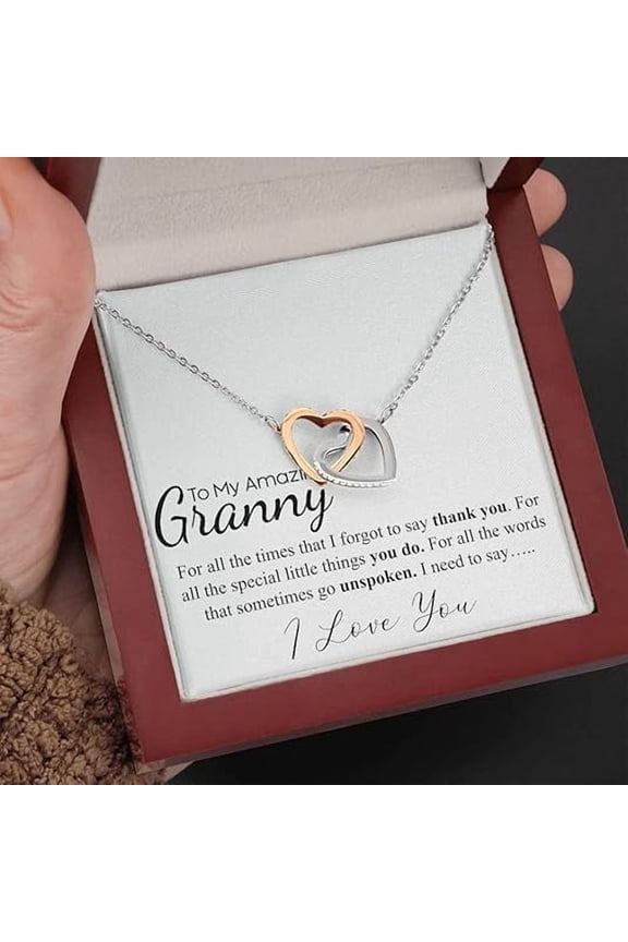 Interlocking Heart Necklace Personalized gift for Grandmother necklace, Christmas Gift for Granny, Nana gift, Grannie jewelry, gift from Grandchild necklace, Grandma to be present charm