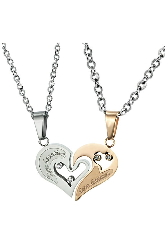 Interlocking Heart Necklace Set for Couples Love Devotion Stainless Steel Ginger Lyne Collection