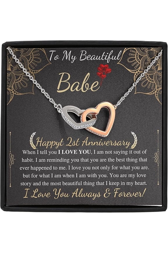 Interlocking Heart Necklace for Girlfriend on 2nd Anniversary from boyfriend with Personalized Message card