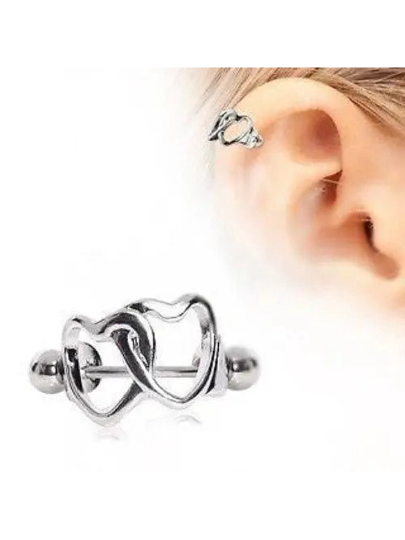 Interlocking Hearts Cartilage Cuff - Heart Cartilage Piercing