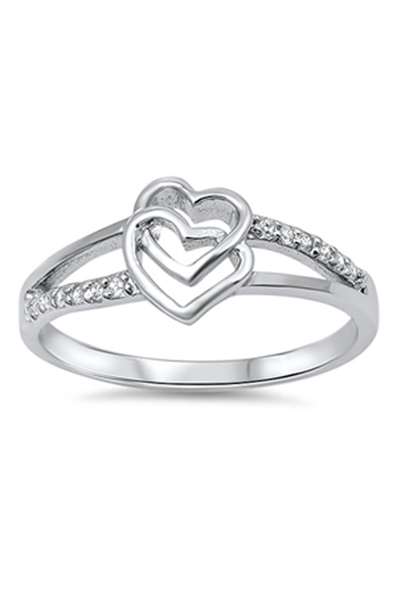 Interlocking Hearts Clear CZ Promise Ring .925 Sterling Silver Band White Jewelry Female Size 4