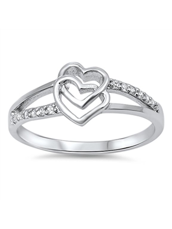 Interlocking Hearts Clear CZ Promise Ring .925 Sterling Silver Band White Jewelry Female Size 6