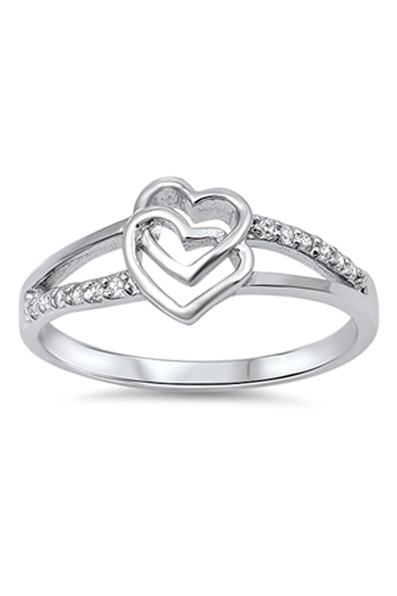 Interlocking Hearts Clear Cubic Zirconia Promise Ring .925 Sterling Silver Band White Female Size 10