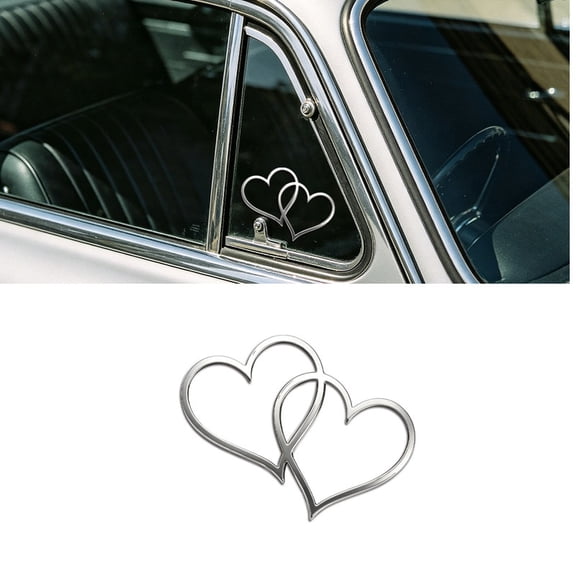Interlocking Hearts Metal Decal, 1.5mm Anti-Rust Stainless Steel Car Sticker, Waterproof Emblem for Vehicle, Guitar, Piano & Home Decor