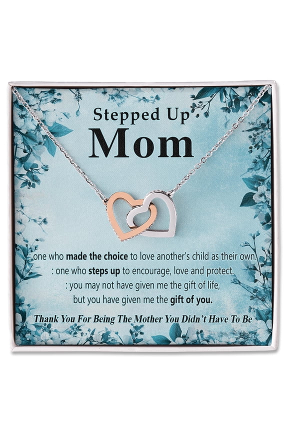 Interlocking Hearts Necklace Gift with Appreciation Message Card, Sentimental Jewelry for Her, Meaningful Present for Mother’s Day, Thank You Keepsake for a Special Woman Who Loves Like a Mom
