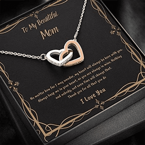 Interlocking Hearts Necklace Message Card, Gift For Mom from Daughter, Mom Necklace, To My Beautiful Mom Necklace, Unique, Birthday, Christmas, Jewelry For Woman Thank you for all that you do. S