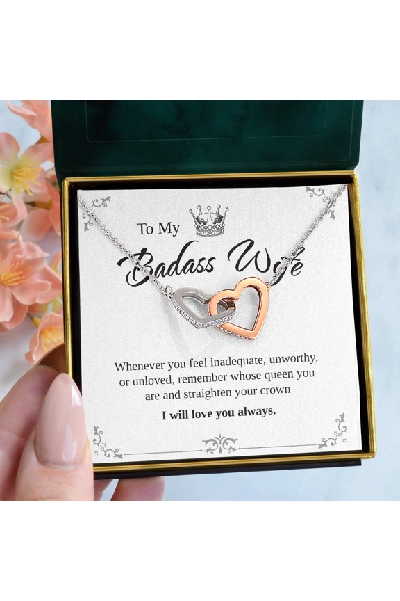 Interlocking Hearts Necklace, To My Badass Wife, Mom, For Birthday,, Mother's Day, Multi Interlocking Heart Necklace