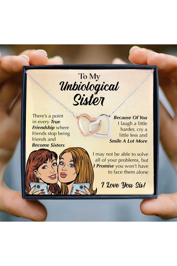 Interlocking Hearts Necklace, To My Unbiological Sister, We've Become Sisters, Multi Interlocking Heart Necklace