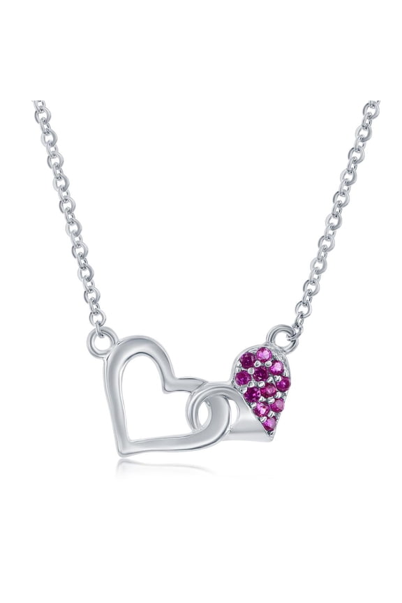 Interlocking Hearts with Created Ruby 16+2 Necklace |Sterling Silver Jewelry for Valentines Day, Women or Teens