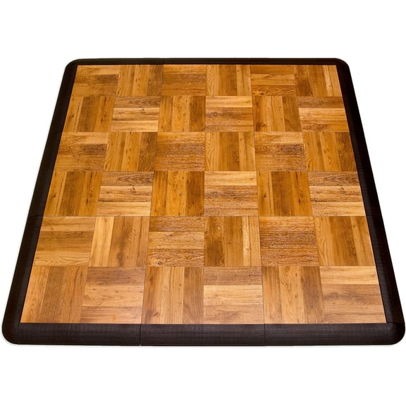 Interlocking Lightweight Plastic Modular Dance Floor Kit (3' x 3'), Oak, 21 Piece