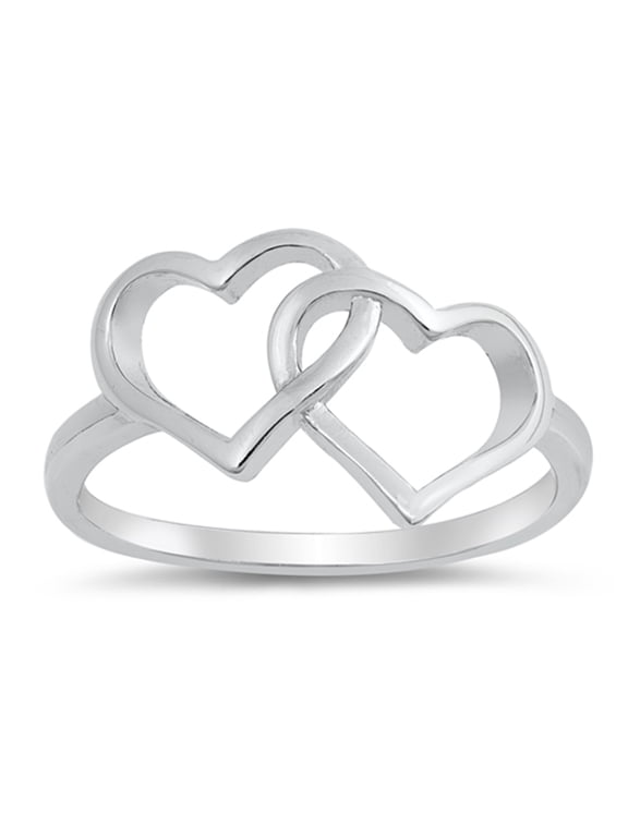 Interlocking Linked Heart Promise Ring .925 Sterling Silver Band Jewelry Female Male Unisex Size 7