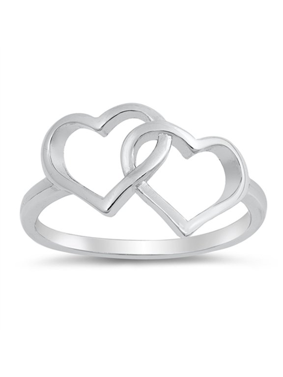 Interlocking Linked Heart Promise Ring .925 Sterling Silver Band Jewelry Female Male Unisex Size 8