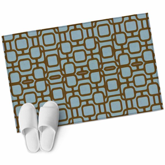 Interlocking Loops Blue Bathroom Rug Washable 2x3 Entryway Rug Non Slip Geometric Middle Century Modern Front Door Mat Low Pile Indoor Doormat Throw Floor Carpet for Kitchen Bedroom Entrance