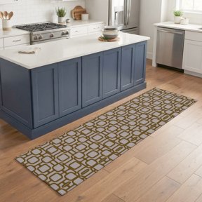 Interlocking Loops Bronze 2'x6' Runner Rugs for Hallway Kitchen Bedside Non Slip, Geometric Middle Century Modern Entryway Rug Runners with Rubber Backing, Long Carpet Runner for Laundry Room