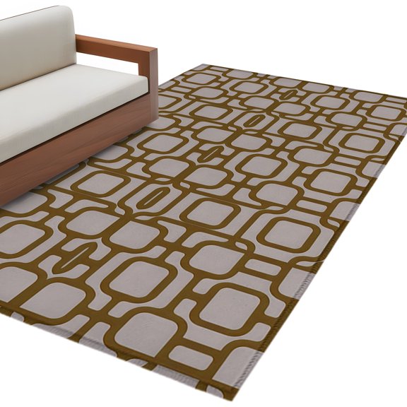 Interlocking Loops Bronze Area Rug 3x5 Washable Rug Non Slip Geometric Middle Century Modern Large Area Rug Indoor Floor Carpet for Entryway Bedroom Kitchen Living Room Office Dining Room Nursery