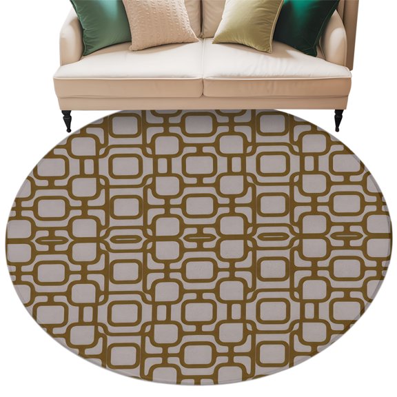 Interlocking Loops Bronze Round Rug 6ft Washable Circle Kitchen Rugs Non Slip Geometric Middle Century Modern Large Area Rug Indoor Floor Carpet for Bedroom Living Room Office Dining Room Nursery