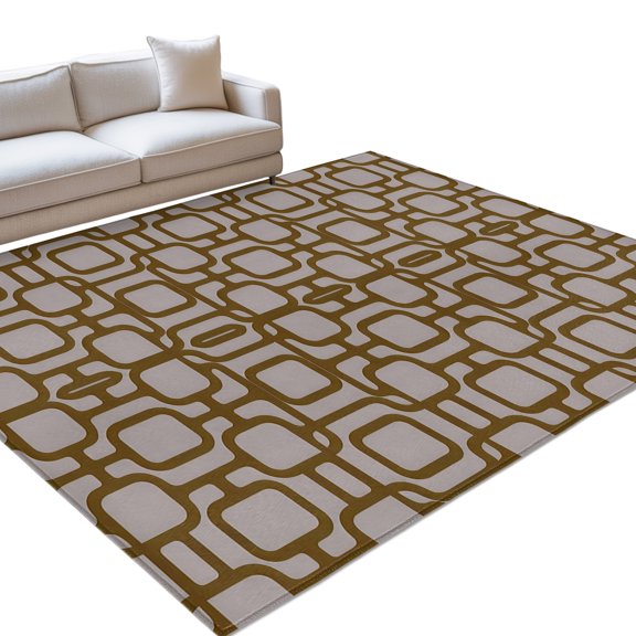 Interlocking Loops Bronze Washable Rug 8x10 Area Rug for Living Room Bedroom Non Slip Indoor Floor Rectangle Carpet Large Geometric Middle Century Modern Entryway Rugs for Dining Room Office Home