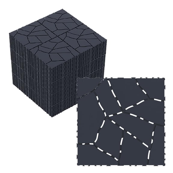 Interlocking Outdoor Floor Mat Set, 44 Pcs Waterproof Patio Floor Mats, Snap Together Plastic Deck Tile Mat for Balcony, Backyard, Porch, Modular Floating Outdoor Flooring Surface (Black Gravel)