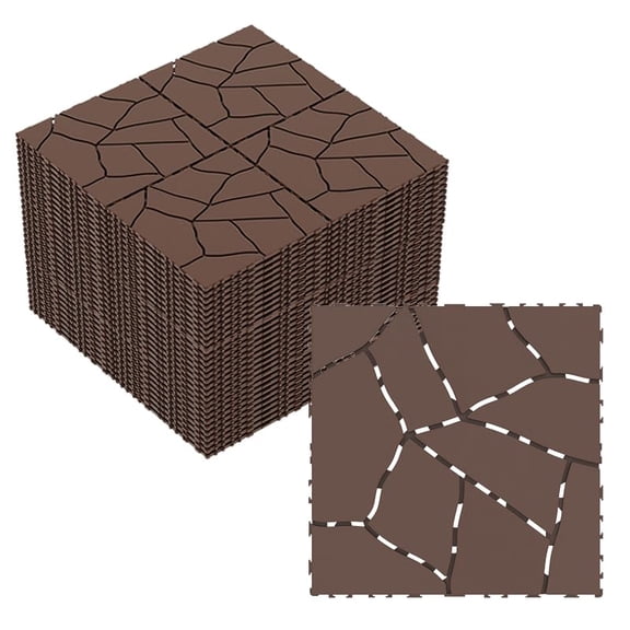 Interlocking Outdoor Floor Mat Set, 44 Pcs Waterproof Patio Floor Mats, Snap Together Plastic Deck Tile Mat for Balcony, Backyard, Porch, Modular Floating Outdoor Flooring Surface (Brown Gravel)