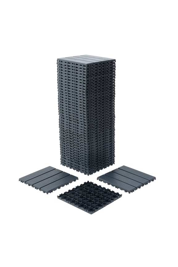 Interlocking Outdoor Plastic Floor Tiles (12"x12") - Slip-Resistant Deck Tiles For Patio, Poolside, Backyard, 10pcs Edge Trim+4pcs Corner/27pcs/44pcs(Edge Trim Sold Separately, Tiles Only)
