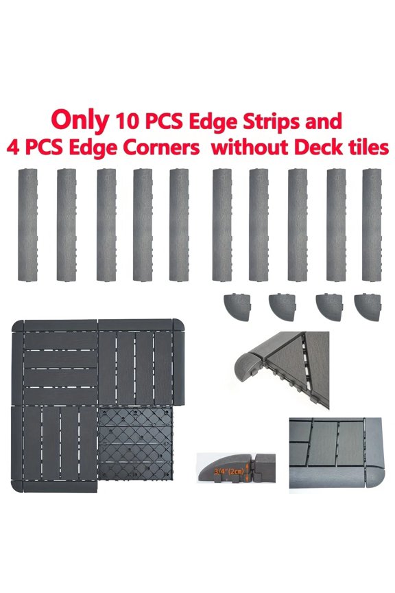 Interlocking Outdoor Plastic Floor Tiles (12"x12") - Slip-Resistant Deck Tiles For Patio, Poolside, Backyard, 10pcs Edge Trim+4pcs Corner/27pcs/44pcs(Edge Trim Sold Separately, Tiles Only)