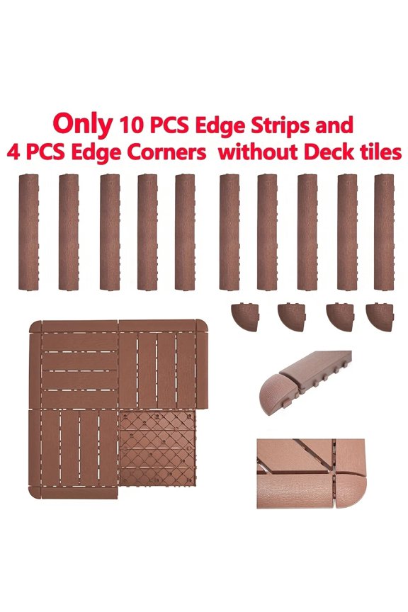 Interlocking Outdoor Plastic Floor Tiles (12"x12") - Slip-Resistant Deck Tiles For Patio, Poolside, Backyard, 10pcs Edge Trim+4pcs Corner/27pcs/44pcs(Edge Trim Sold Separately, Tiles Only)