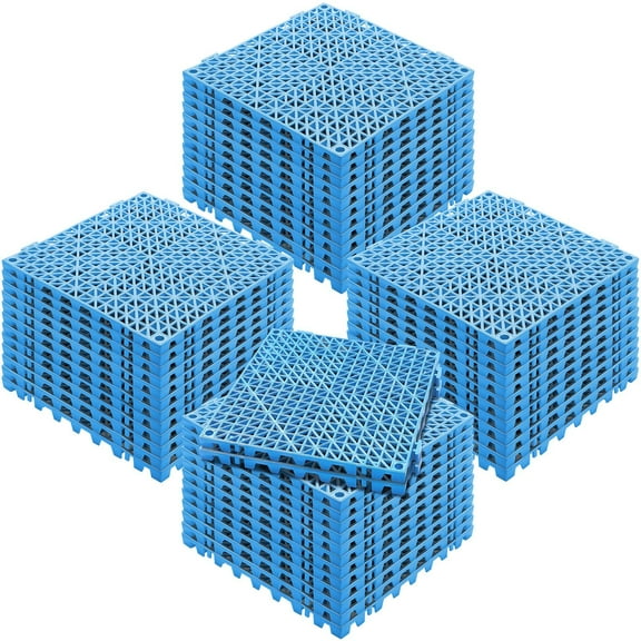 Interlocking PVC Floor Tiles 50PCS Blue, 12" x 12" Drainage Tiles Non-Slip for Restroom, Bathroom, Kitchen, Pool, Wet Areas