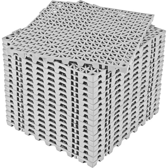 Interlocking Rubber Floor Mat 18 Pcs 11.8 Inch x 11.8 Inch with Drain Holes Non Slip Solid Grey
