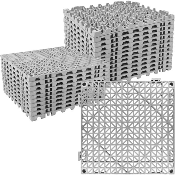 Interlocking Rubber Floor Mat 24 Pcs 11.8 Inch Square with Drain Holes Non-Slip Drainage Mat for Deck Shower Kitchen Pool Sauna Indoor Outdoor Grey