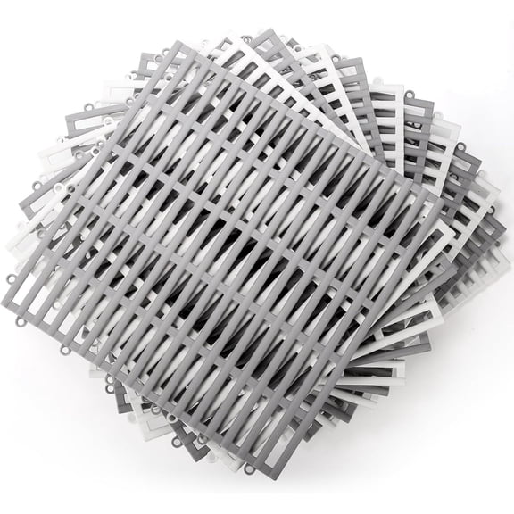 Interlocking Shower Floor Tiles, Non-Slip Drainage Pool Mat with Hole, Rubber Modular Vented Splicing Cushion for Bathroom Deck Patio Balcony Kitchen Garage Shed Indoor