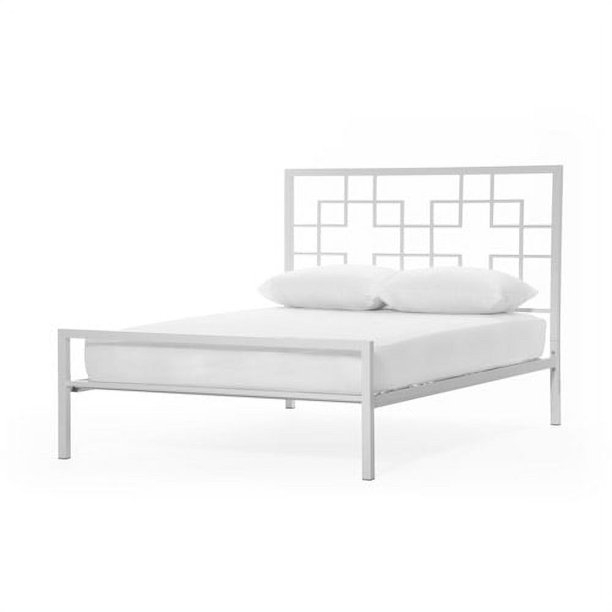 Interlocking Squares Queen Bed, White